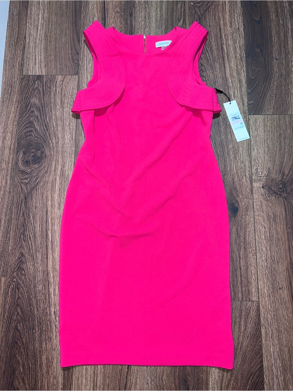 NWT Calvin Klein Hot Pink Ruffle-Shoulder Sheath Dress